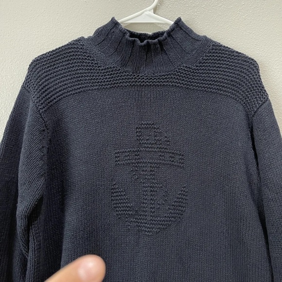 Lauren Ralph Lauren Navy Cable Knit Mock Neck Anchor Sweater Medium Silk Blend - Picture 3 of 5